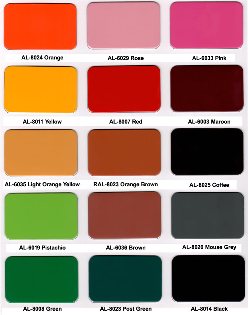 Carta de colores del panel compuesto de aluminio de Alucoworld