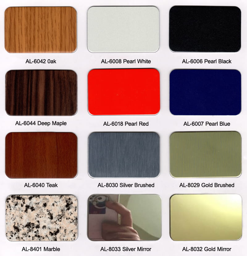 Tabla de colores del panel compuesto de aluminio espejo de Alucoworld